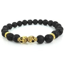 Retail 8mm Natural Black Lava Energy stone Beads Bracelet,Double Gold-color Skull Bracelets, Yoga Bracelet for men, Party Gift 2024 - buy cheap