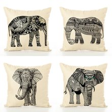 Funda de almohada cuadrada de lino suave, estilo Animal, elefante, para la habitación del hogar, ropa de cama, hotel 2024 - compra barato