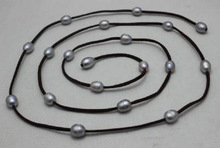 Collar de perlas de agua dulce, joya hecha a mano de 48 pulgadas, de cuero marrón y gris, 19 cuentas, sin Metal 2024 - compra barato