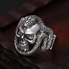 100% 925 Silver Surpent Skull Ring Vintage 925 sterling silver Snake Skeleton ring PUNK Skull ring 2024 - buy cheap