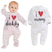 Newborn Infant Baby Girl Boy Cotton LOVE Mummy Daddy Full Sleeve Romper Jumpsuit Outfits Sunsuit Long Wrapped Feet Pants Clothes 2024 - buy cheap