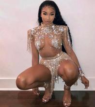 Shining Big Crystals Mesh Sexy Bodysuit Sparkly Rhinestones Chains Fringes Outfit Nightclub Party Wear See Through Costume 2024 - buy cheap