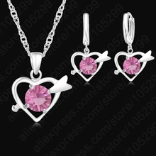 Lasted Design Women Gem Cubic Zircon Jewelry 925 Sterling Silver Heart Pendant Necklace/Earring Sets Wholesale 2024 - buy cheap