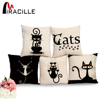 Miracille Square Cotton Linen Black Climbing Cat Animals Printed Decorative Throw Pillows Home Decor Cushion For Sofas No Core 2024 - buy cheap