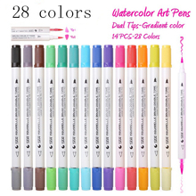 Premium 28 Colors 14Pcs Gradient Watercolor Art Marker Set Water Soluble Double Color Brush Marker Pen For Design Manga Comic 2024 - buy cheap