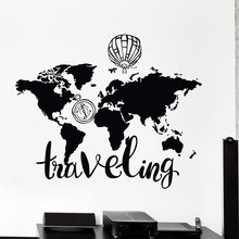 World map wall stickers hot air balloon compass home decoration living room bedroom vinyl art decal detachable wallpaper DT01 2024 - buy cheap