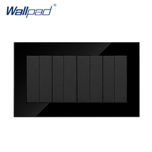 Wallpad Hot Sales 8 Gang 1 Way Black Crystal Glass UK Standard 146*86mm Double Frame Push Button Light Switches ,Free Shipping 2024 - buy cheap