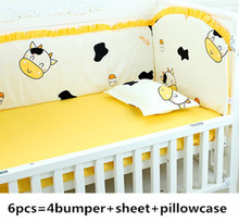 Lençol de algodão para bebê 6 peças, protetor de berço, 4 amortecedores + lençol + capa de travesseiro 2024 - compre barato