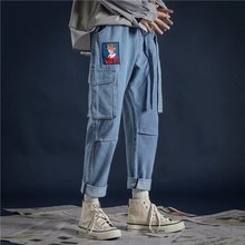 Мужские джинсы в японском стиле, винтажные дизайнерские свободные джинсы с множеством карманов, брюки-карго, уличная одежда, мужские шаровары в стиле хип-хоп 2024 - купить недорого