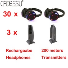 Fones de ouvido rf sem fio recarregável com 3 transmissores, led, 30 peças 2024 - compre barato