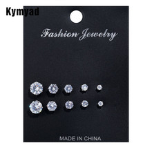 Kymyad New Cubic Zirconia Stud Earrings Set For Women Simple Round Silver Color Earring Statement Party Jewelry Gifts 6 Pairs 2024 - buy cheap