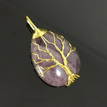 Retro Gold Color Tree Handmade Wire Wrap Water Drop Pendant Reiki Natural Stone Crystal Amethysts Quartz Stone Pendants Jewelry 2024 - buy cheap