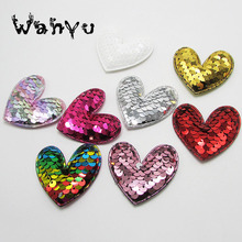 4.8cm*4.8cm Paillette/Shining Love Heart Padded Patches Appliques For Clothes Sewing Supplies DIY Hair Decoration 2024 - buy cheap