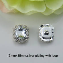 (J0145) 13 мм x 15 мм Хрустальная кнопка, с петлей, Серебряное светильник покрытие из розового золота или золотое покрытие 2024 - купить недорого