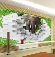 Papel tapiz 3d no tejido personalizado, configuración de TV, elefante 2024 - compra barato