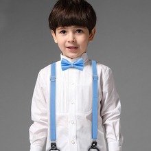 Top Sky Blue Man's Boy Girl 6 Clips Suspenders Bowtie Set Polyester Y-Back Braces 7-14 Years Bow Tie Adjustable Elastic BH-0022 2024 - buy cheap