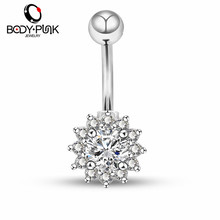 Body Punk Wholesale 316L Stainless Steel Jeweled CZ Flower Belly Ring Piercing Rose Gold  Navel Ring Piercing Nombril 1pcs 2024 - buy cheap