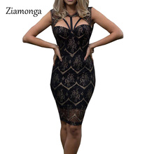 Women Sexy Mesh Patchwork Hollow Out Bodycon Midi Dress Sleeveless Vest Dress Bandage Dress Party Clubwear Plus Size Lace Dress 2024 - buy cheap