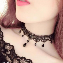 ZCHLGR Fashion Gothic Victorian Crystal Tassel Tattoo Choker Necklace Black Lace Choker Collar Vintage Women Wedding Jewelry 2024 - buy cheap