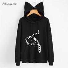 2018 estilo Preppy dormir gato otoño Jersey sudaderas Pullover carta mujeres mujer suelta oreja de gato sudaderas con capucha sudaderas Outwear 2024 - compra barato