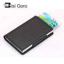 BISI GORO Metal Card Holder New Carbon Card ID Holder Men And Women Anti RFID Protection Card Holder Multi-function Card Wallet 2024 - buy cheap