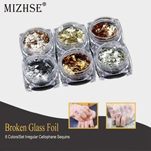 Mizhse conjunto de peças de decoração de unha 3d, 6 caixas com folha de vidro quebrada de enfeite de concha irregular com glitter em pó de papel celofane 2024 - compre barato