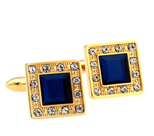 New Style Factory Price Retail Men's   Copper Material Golden Colour Blue Crystal Style   Cuff Links 2024 - buy cheap