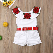 Pudcoco 2019 Brand Summer Toddler Girl Clothes Sleeveless Cotton Floral Off-Shoulder Ruffled Top+Denim Ripped Short Outfits 1-7Y 2024 - buy cheap