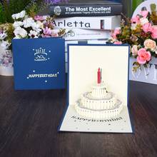 2 Colors Happy birthday cake candle 3D Pop UP Card with envelope sticker laser cut invitation Greeting Card postcard Gift 2024 - buy cheap