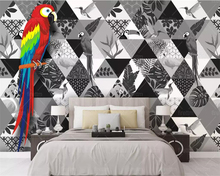 Papel de pared de Beibehang, Fondo de loro de estilo blanco y negro, personalidad, pared, sala de estar, dormitorio, TV, papel tapiz 3d 2024 - compra barato