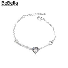 Женский браслет-цепочка BeBella с кристаллами в форме сердца, модный ювелирный подарок с кристаллами Swarovski, регулируемая длина 2024 - купить недорого