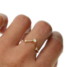Anéis de opala em formato de v minimalista, joia elegante e empilhável feminina dourada 2024 - compre barato