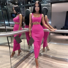 Two Piece Women Party Streetwear Dress 2019 Summer Sleeveless Bandage Bodycon Dresses High Waist Sexy Clubwear Dress 2 Piece Set 2024 - buy cheap