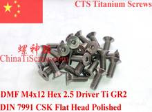 Titanium screw M4x12 DIN 7991 Hex 2.5 Driver Ti GR2 Polished 10 pcs 2024 - buy cheap