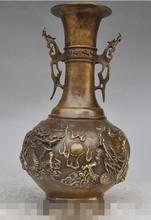 Envío Gratis S00502 10 "marcado Dynasty chino bronce dragón bestia botella olla jarra estatua 2024 - compra barato