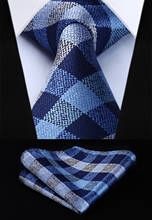 Woven Classic Men Tie Necktie  TC809B8S Naby Blue Check&Plaid 3.4" Silk Tie Party Wedding Handkerchief Set 2024 - buy cheap