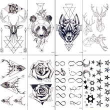 Tatuaje temporal geométrico de alce, alce, flecha, Panda, tatuaje de mano, pegatina triangular, Lobo, cuerpo, brazo, arte, impermeable, hombres, ciervo 2024 - compra barato