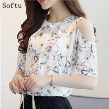 Softu Women's Fashion Elegant Off Shoulder Blouses Chiffon Print Blusas Floral Shirt For Women Ete Plus Size Female Tops 2024 - buy cheap