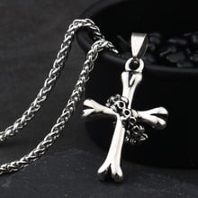 Skeleton Prayer Bone Cross Pendant Necklace for Men Women Stainless Steel Link Chain Silver Color Daily Jewelry Lover Gift MN116 2024 - buy cheap