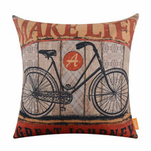 LINKWELL 45x45cm Vintage Make Life a Great Journey Bicycle Bike Old Wood Slat Look Accent Home Pillowcase Burlap Cushion Cover 2024 - buy cheap