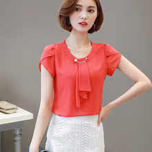 Verão novo topos 2019 senhoras doce estilo coreano sólido elegante blusa camisa casual feminina o-pescoço manga curta chiffon camisas blusas 2024 - compre barato
