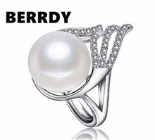 Anillo ajustable de Anillo de perlas de agua dulce auténtica para mujer, a la moda joyería para fiesta de boda, 100% 2024 - compra barato