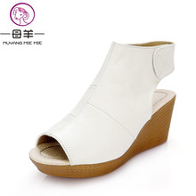 New fashion 2017 summer shoes woman genuine leather wedge sandals open toe casual wedges women platform sandals women sandals 2024 - buy cheap