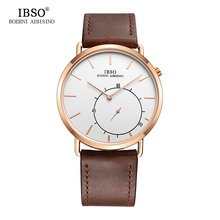 IBSO Mens Quartz Watches Business 8 MM Ultra-thin Quartz Wristwatch Genuine Leather Strap Black Brown Fashion Watch Men 2024 - buy cheap