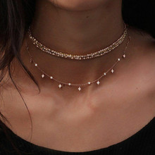 Женское многослойное ожерелье с подвеской в виде ромбиков, золотистого цвета, мозаичная Цепочка с кристаллами, вечерние ожерелья для девочек, подарок 2024 - купить недорого