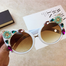 Novo artesanal barroco flor gato olho óculos de sol de luxo feminino óculos de sol praia cristal strass óculos oculos presente 2024 - compre barato