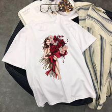 Hug Big Rose Harajuku T Shirt  Women White Summer Ulzzang Tops Vogue Camiseta Mujer Graphic Tee Shirt Femme Plus Size Streetwear 2024 - buy cheap