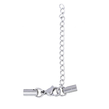 Stainless Steel Necklace Cord End Cylinder Silver Color With Lobster Clasp Extender Chain(fit 3mm Cord),3 Sets 2024 - buy cheap