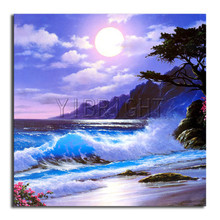 Full Round Diamond embroidery Cross stitch sea seaside DIY 3D Diamond mosaic wave Full Square Diamond painting landscape moon 2024 - buy cheap