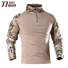 Tactical Combat T Shirt Men Frog Suit Assault Army Military Long Sleeve Zipper Turn-down Collar Camouflage Breathable T Shirt 2024 - buy cheap
